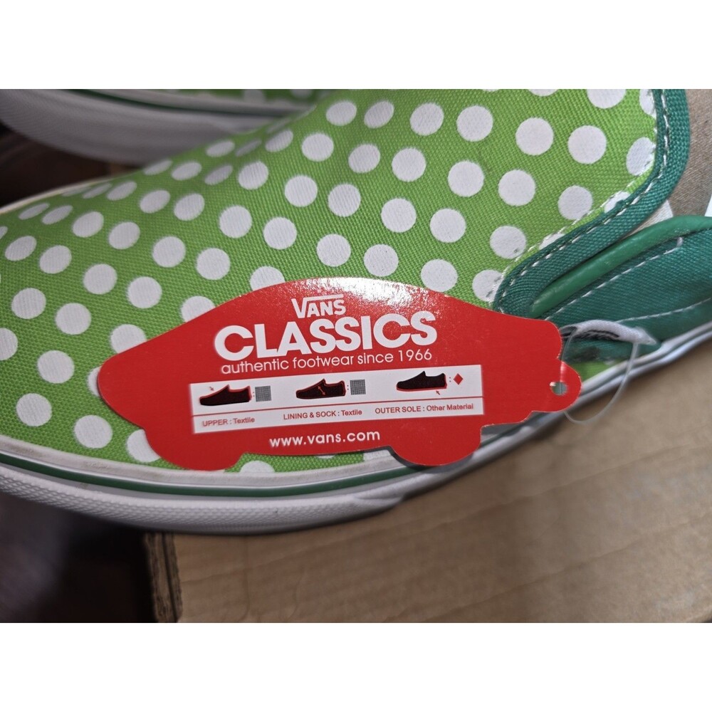 Vans Classic Slip On Polka Dot Lime Green White Womens 8 Mens 6.5 NWOB - Picture 3 of 9